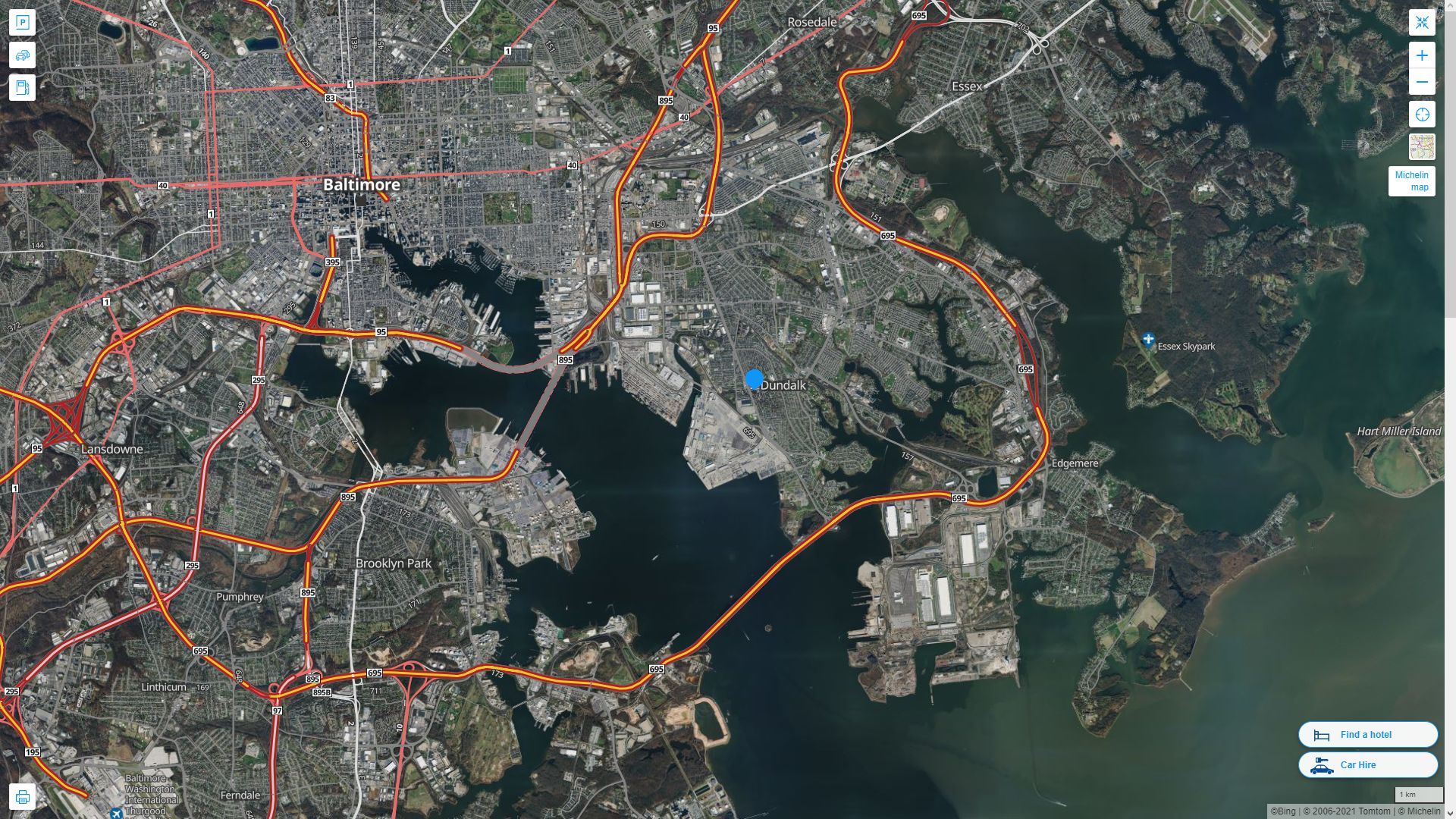 Dundalk Maryland Highway and Road Map with Satellite View